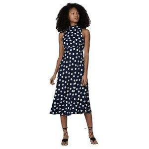 Most Of All Coralie Satin Midi Dress Blue Polka Dot NWT